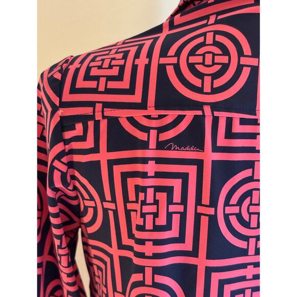 MELLY M Blouse Pink Blue Button Down Top Golf Chic Athletic Designer | SMALL - Picture 4 of 7